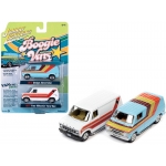 Johnny Lightning 1:64 Dodge Street Van 1976 light blue & Ford Cruising Van 1977 white